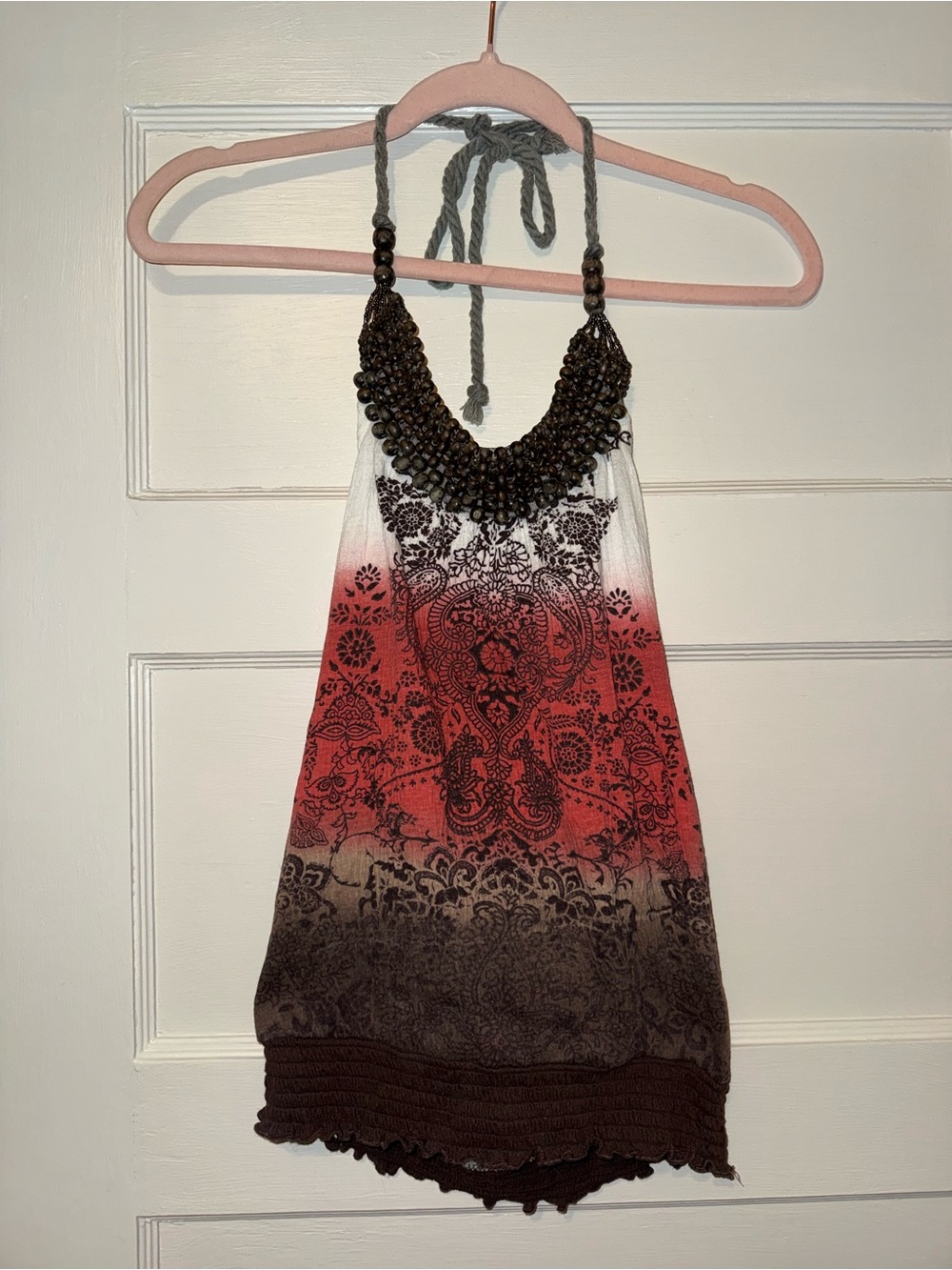 Y2K wooden bead boho halter top